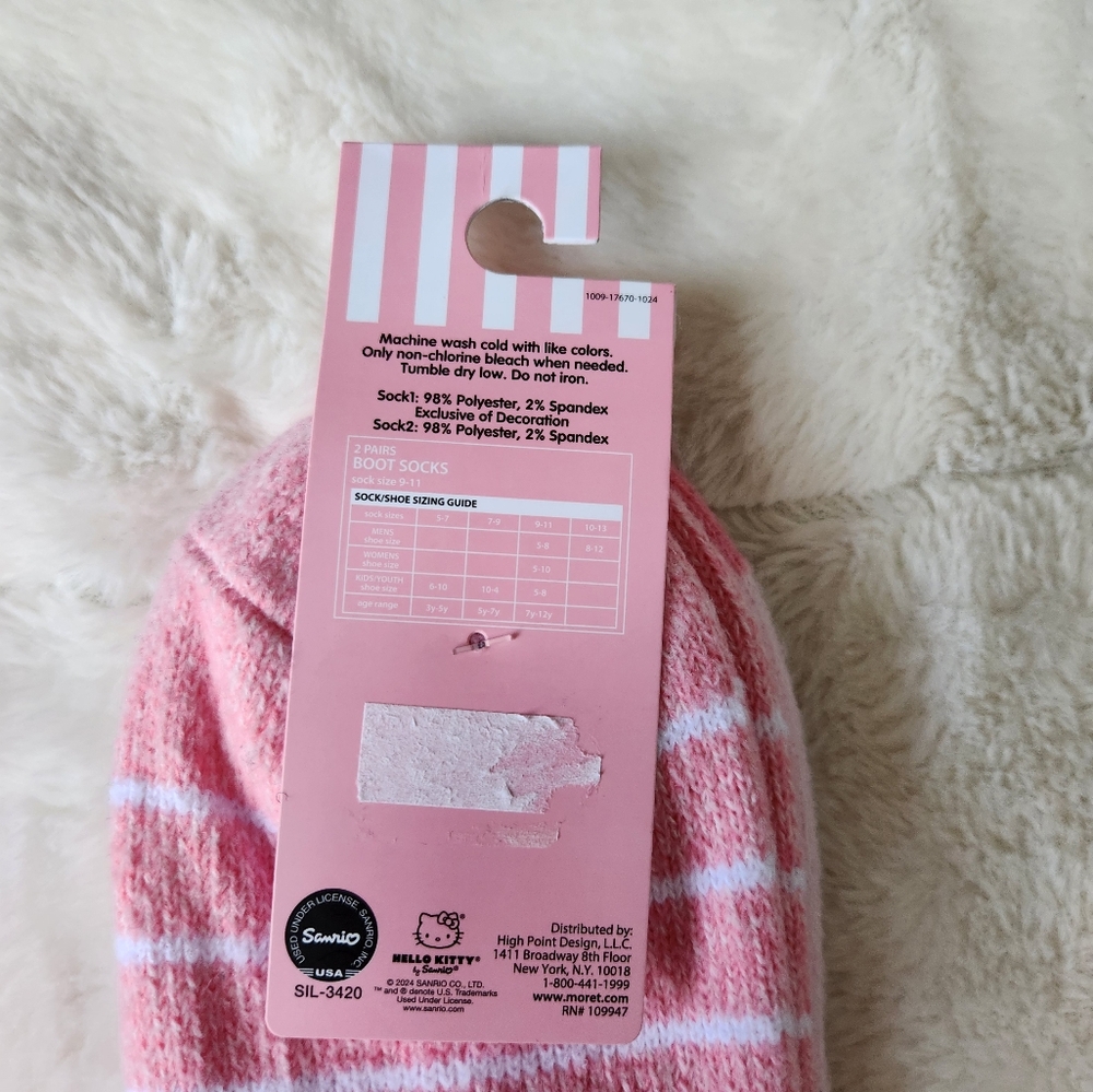 NWT Sanrio Hello Kitty Pink Stripe Cozy Crew Socks – 2 Pair Set - Picture 8 of 8